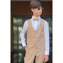 Riccotarz Erkek Çocuk Şal Yaka Yelek Camel Takım Elbise 001