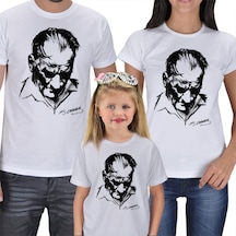 Atatürk Aile Tişört Kombini Anne Baba Kız Kısa Kol Beyaz