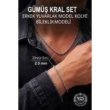 2.5 Mm Kral Yuvarlak 925 Ayar Gümüş Erkek Kolye Ve Bileklik Seti St424