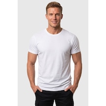 Rizzup Erkek Beyaz Slim Fit %90 Pamuk Likralı Yumuşak Dokulu Basic Tişört 1801131