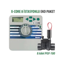 Hunter X-core 8 İstasyon İç/dış Mekan Kontrol Ünitesi 24v Ve 8 Adet Pgv-100-gb 1" Vana Seti