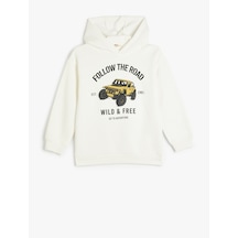 Koton Kapşonlu Sweatshirt Uzun Kollu Baskı Detaylı Şardonlu Ekru 5wkb10031tk Ekru