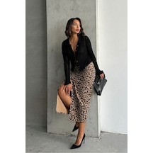 Verymoda Leopar Desenli Uzun Kalem Etek F1665 Vizon Siyah