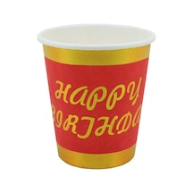 Varak Baskılı. Happy Birthday Karton Bardak. Kırmızı - 8 Adet