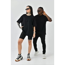 Nnstartshopping Unisex Basic Bisiklet Yaka Oversize T-shirt - Siyah Siyah