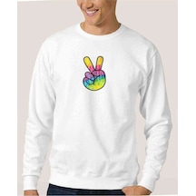 Peace Symbol Clipart Tie Dye Baskılı Beyaz Erkek Sweatshirt Peace Symbol Clipart Tie Dye Baskılı Beyaz Erkek Sweatshirt