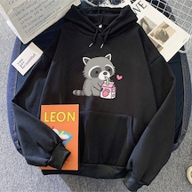 Beyaz Komik Pelican Ve Capybara Hoodie Kawaii İlkbaharsonbahar Unisex Moda Kı Siyah
