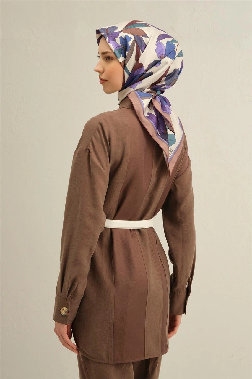 Armine Çiçek Desenli Saf İpek Twill Eşarp 9312d 81 Mor