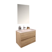 Kobos Simple 80 Cm Çekmeceli Banyo Dolabı Seti Light Walnut Ahşap