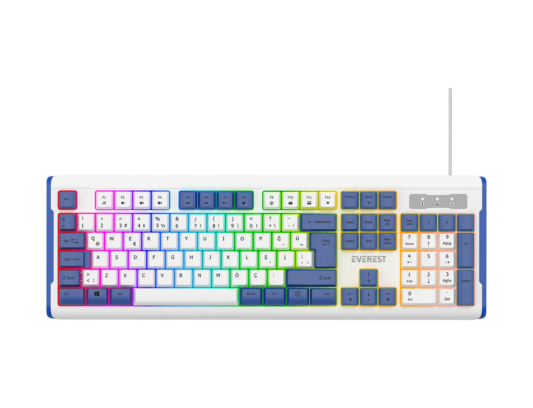 Everest Kb-74 Beyaz/mavi Usb Rainbow Aydınlatmalı Q Membrane