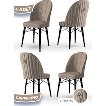 Canisa Ritim Serisi 4 Adet Cappucino Sandalye 1.sınıf Babyface Ithal Kumaş Siyah Gürgen Ayak Gümüş Halkalı Sandalye Cappucıno Ayakları Siyah