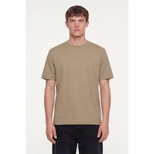 Sabri Özel Erkek Vizon Normal Kesim Regular FitPamuk Dokuma Bisiklet Yaka Basic T-shirt