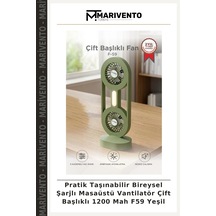 Pratik Taşınabilir Bireysel Şarjlı Masaüstü Vantilatör Çift Başlıklı 1200 Mah F59 Yeşil