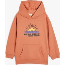 Koton Kapşonlu Sweatshirt Uzun Kollu Tropik Baskılı Şardonlu Kiremit 4skb10217tk 4SKB10217TKKM1 Kiremit
