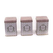 Evle-erb24u7 Kare Metal Saklama Kabı 75x75 3 Lü Set, Rosy Rosy Diğer