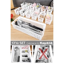 13 Parça Modüler Kaşıklık Seti - Çok Amaçlı Çekmece İçi Düzenleyici Mutfak Organizer Kepçelik Beyaz