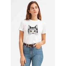 Kedi Yavru Kedi Sevimli Kedi Baskılı Beyaz Kadın Tshirt