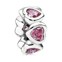 Nur Silver Kırmızı Kalpli Silindir Gümüş Charm Nur-bl00295