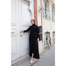 Eteği Fırfırlı Kadın Abiye Elbise Brc1109 Siyah 001