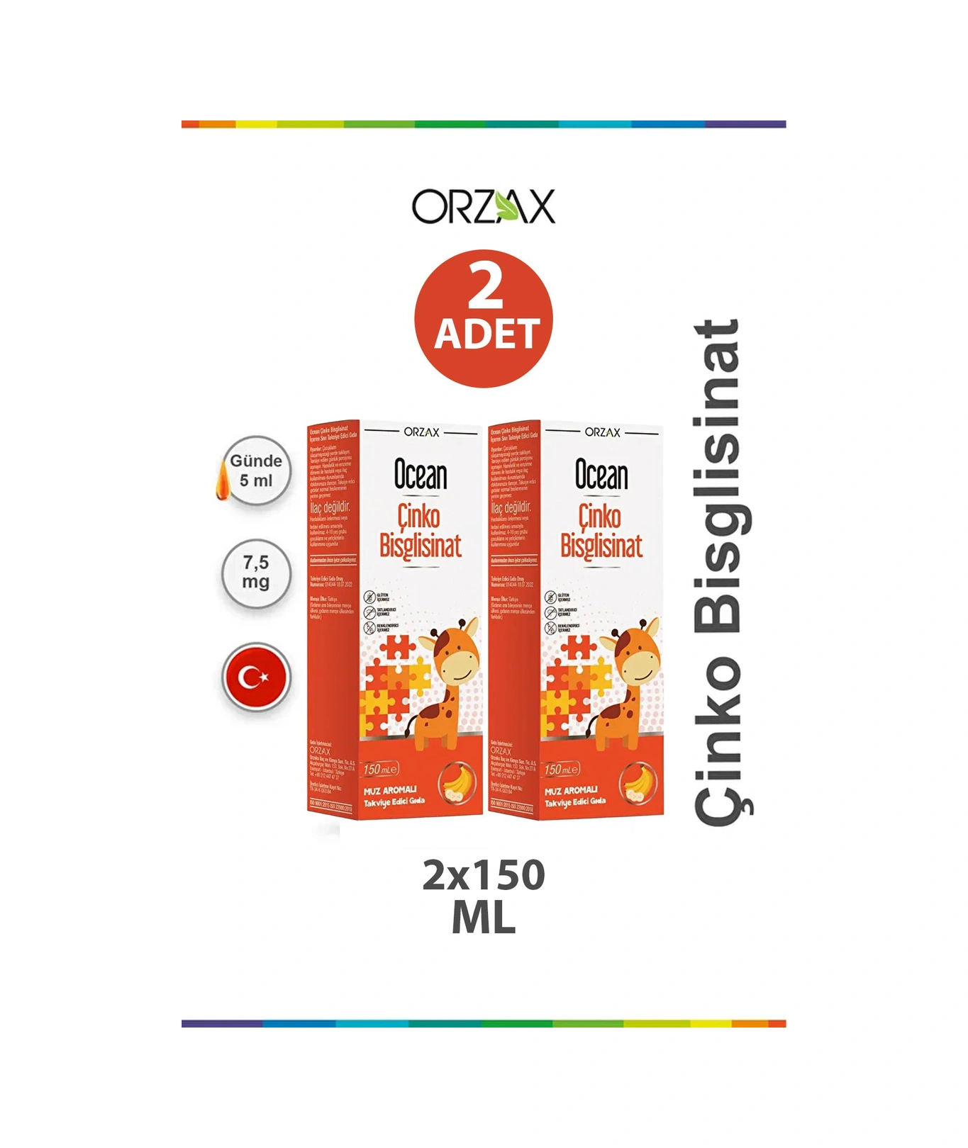 Ocean Çinko Bisglisinat Şurup 150 Ml - Muz Aromalı 2 Adet