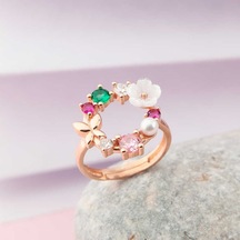 Gümüş Ayarlanabilir Rose Manolya Çiçeği Kadın Yüzük Karışık Renk