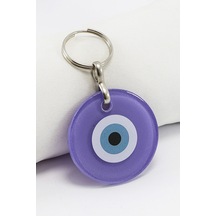 El Yapımı Yassı Cam Nazar Boncuklu Mor Cam Nazarlı Anahtarlık, He