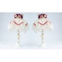 İki Adet Çiçek Dekorlu Abajur Açık Pembe Klasik Model Pembe