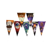 Lüks Baskılı Üçgen Model Halloween Banner Süs Bayrak 8 Li Yetişkin