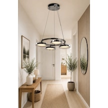 4'lü Modern Premium 3 Renkli Ledli Sarkıt Avizesi Platin Salon Mutfak Oturma Odası Modelleri 114w Siyah