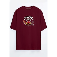Hellfire Club Baskılı Unisex Siyah - Turuncu - Bej Oversize T-shirt Bordo