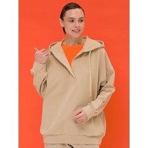 Pelican Kadın Kapüşonlu Oversize Tek Renk Sweatshirt Hoodi 147105677 Kum Rengi
