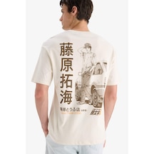 DeFacto %100 Pamuk Initial D Boxy Fit Bisiklet Yaka Sırt Baskılı Kısa Kollu Tişört F2877AX25SMER78