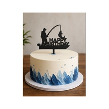Doğum Günü Pasta Süsü Balıkçı Temalı Happybirtday 11x13 Ölçülerinde
