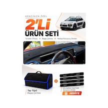 Cıtroen Cactus 2014-2017 Uyumlu Torpido Örtüsü + Tay Tüyü Bagaj Çantası + Sticker - Siyah Mavi