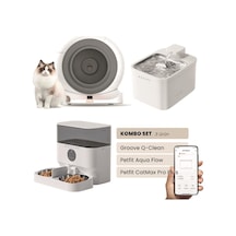 Groove Q-clean Akıllı Otomatik Kedi Tuvaleti Gri - Petfit Aqua Flow Akıllı Bataryalı Su Pınarı Çeşmesi + Petfit Catmax Pro Plus Akıllı Otomatik Mama Kabı Bundle