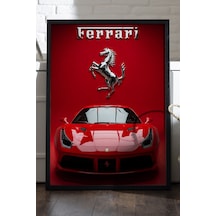 Ferrari 488 Gtb Siyah Ahşap Çerçeveli Poster, Dekoratif Araba Duvar Tablosu