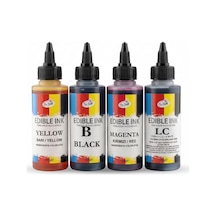 Yenilebilir Yazıcı Gıda Mürekkebi 115 Ml 4 Lü Set Siyah, Sarı, Magenta Kırmızı , Cyan Mavi Cmyk Pasta Baskı Mürekkebi