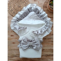 Yenidoğan Mehtap Lüks Kelebek Taç Nakışlı Bebek Battaniyesi Kundak Gri Gri