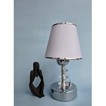Fey Abajur Pilli Kablosuz Masa Lambası 25 Cm, El Yapımı Krom Metal Ayaklı Beyaz Kumaş Başlıklı, Başucu Lambası, Komodin Lambası, Dekoratif Gece Lambası, Beyaz Işık,pilli Abajur .