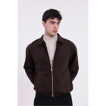 Erkek Gabardin Kumaş Fermuarlı Oversize Beli Lastikli Mevsimlik Ceket-265 Kiremit