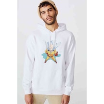 One Punch Man Baskılı Beyaz Erkek Örme Kapşonlu Sweatshirt (531044824)