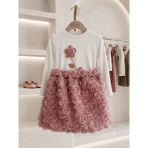 Pembe Life Kids Kız Çocuk Gül Detaylı Takım Beyaz - Pembe