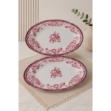 Porser Porselen Velour Maroon Fulya Kayık Tabak Seti 26cm 2 Parça Çok Renkli