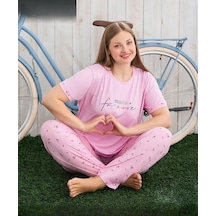 Pijamoni Kadın Milan Büyük Beden Bisiklet Yaka Kısa Kol İnce Pijama Takımı 7665/17 - 1 Adet Pembe