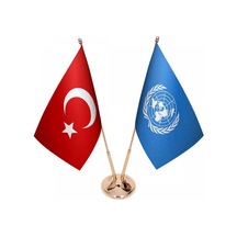 Masa Üstü Birleşmiş Milletler Bayrağı Türk Bayrağı İkili Pirinç D