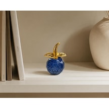 Mini Kristal Cam Dekoratif Elma Biblo 6.5 Cm Gold Yapraklı Modern Masa Ofis Süsü