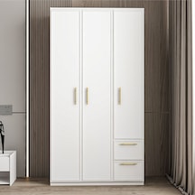 Vespera Çıta Detaylı 3 Kapaklı, Çekmeceli Gardırop Beyaz, 90 Cm