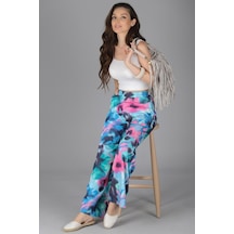 Sweetness Kadın Batik Desenli Bol Paça Beli Lastikli Pantolon Mavi
