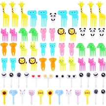 Duoyin 60 Karikatür Moe Komik Çocuklar Meydan Ve Çatal Tek Kullan Ev Plastik Meyve Çatalı Çok renkli