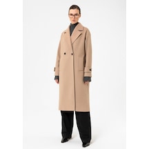 Antioch Kadın Yumuşak Dokulu Oversize Kruvaze Kaban Camel